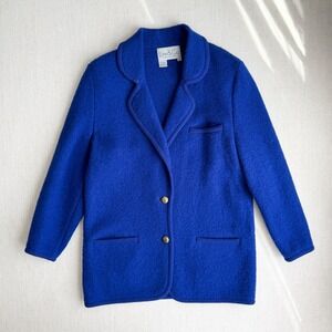 vtg blue boiled wool‎ cardigan sweater jacket size M